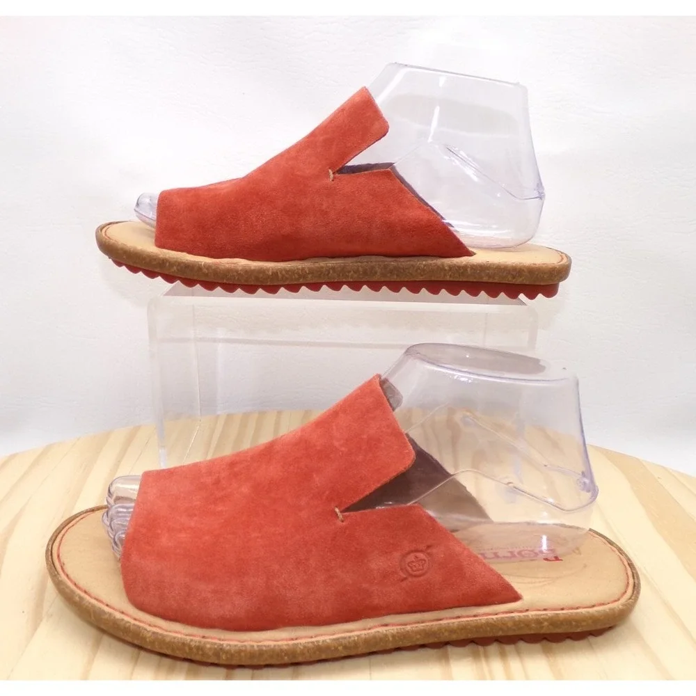 Born Mesilla Slide Sandals Womens Burnt Orange Size 8 M Slip On Leather Suede
